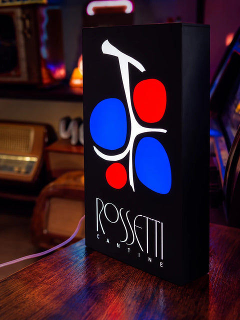 Lightbox rossetti acceso, realizzato da Erwitt Neon